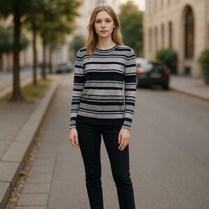 Halogen Striped Gray and Black Sweatshirt